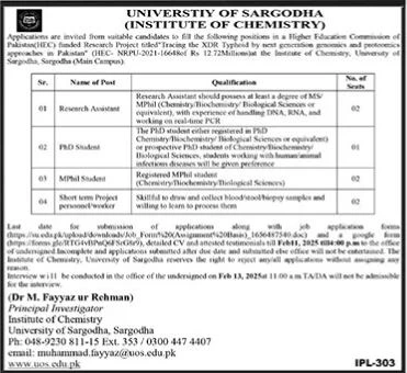 Job Opportunities at University of Sargodha – Institute of Chemistry (2025).