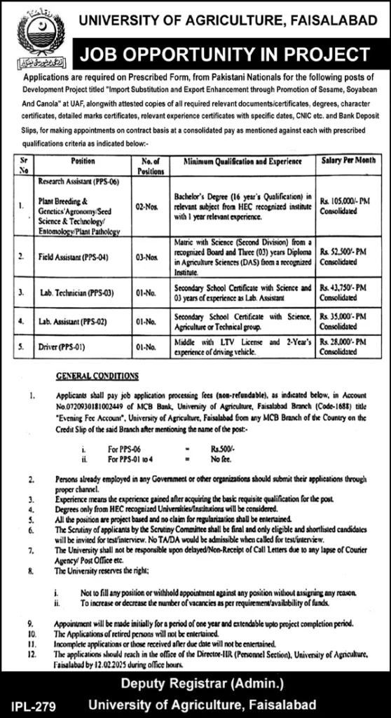 University of Agriculture Faisalabad (UAF) – Exciting Job Opportunities for 2025
