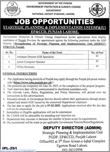 Job Opportunities 2025 – Start Your Career with Environment Protection & Climate Change Department Punjab Lahore Roles