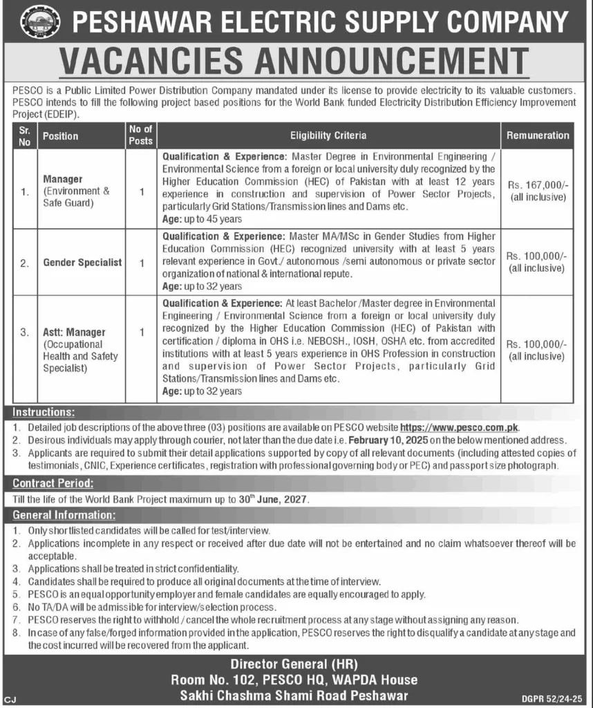 Peshawar Electric Supply Company (PESCO) Job Opportunities – 2025