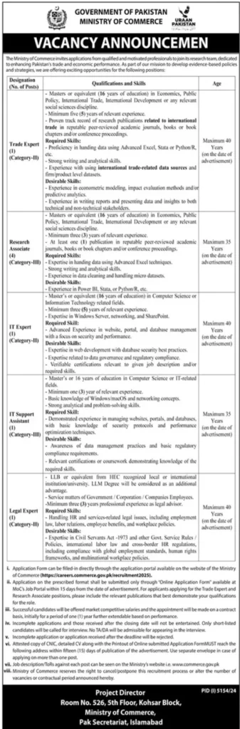 Latest Ministry of Commerce Management Positions in Islamabad 2025