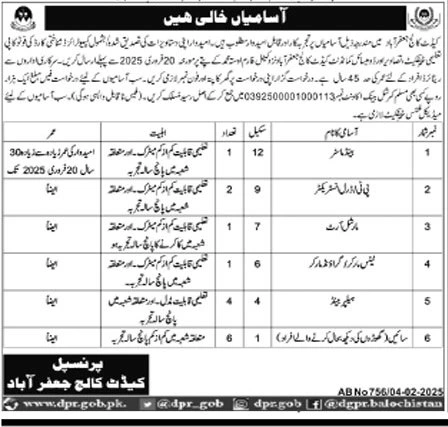 Cadet College Jaffarabad (CCJ) 2025 – Job Opportunities.
